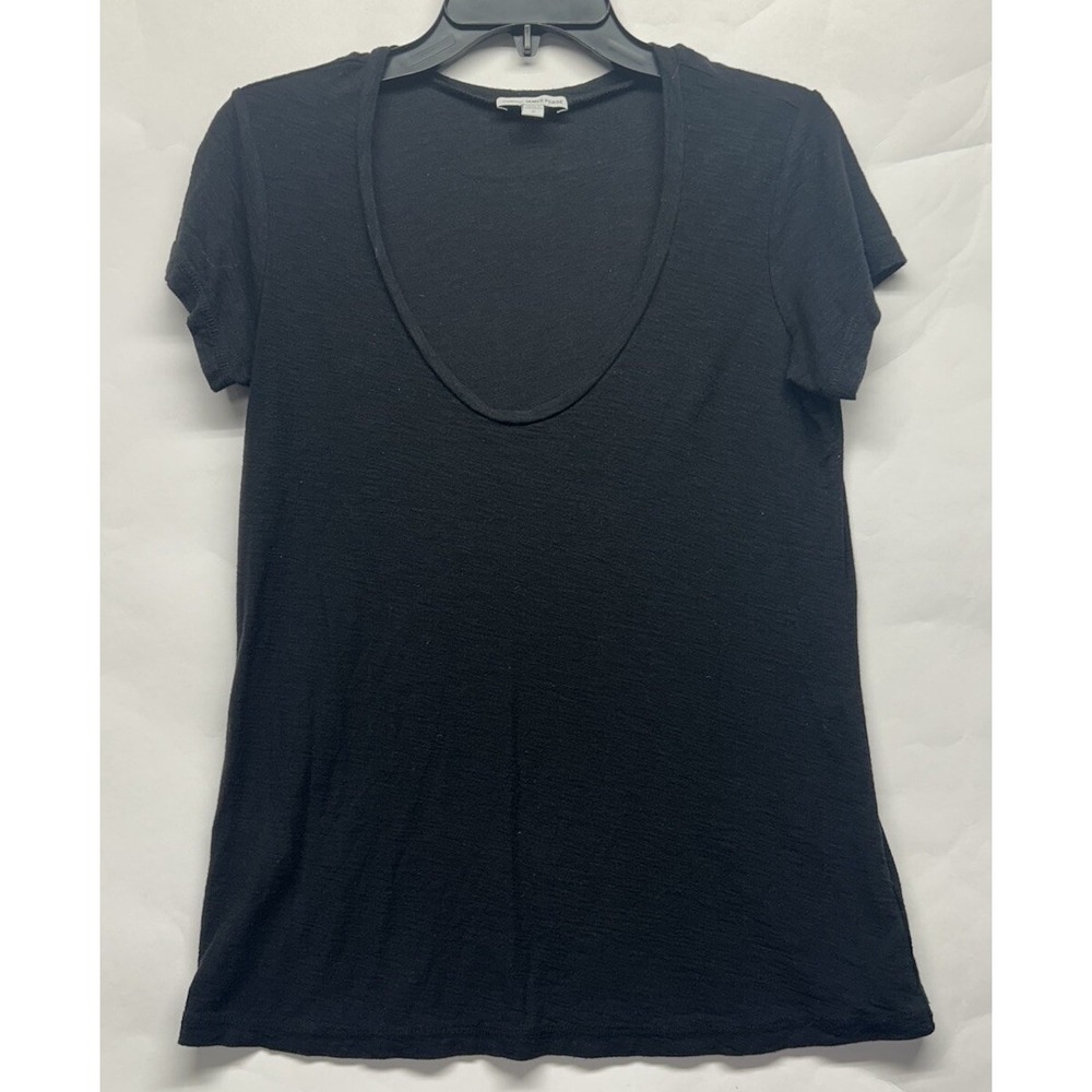 James Perse Womens Size 2 (M) Black Short Sleeve Scoop Neck Athletic Top (L9)